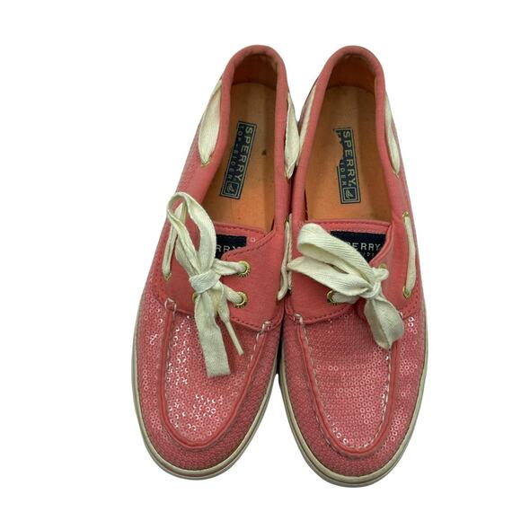 Sperry Top-Sider Bahama Boat Shoes Coral Sequin Jersey Size 6.5 Women's‎ - Picture 3 of 8